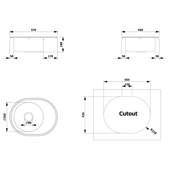 roostevaba köögivalamu 57x18x45cm