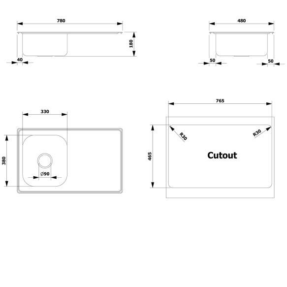 roostevaba köögivalamu 78x18x48cm