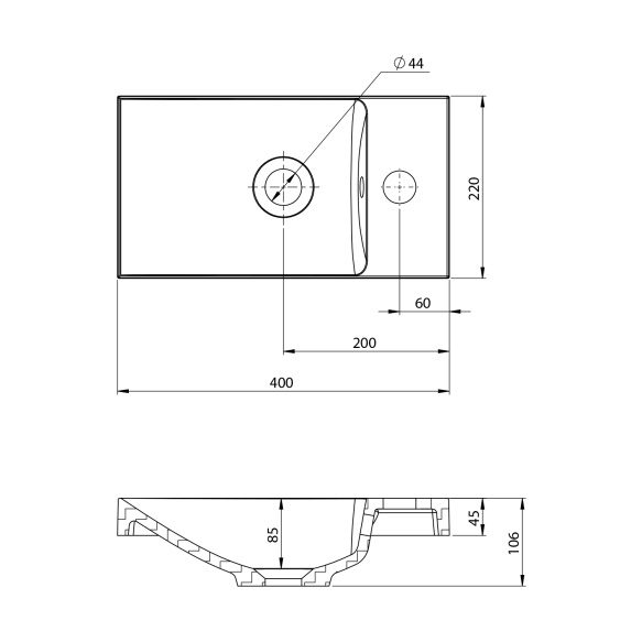 betoonist valamu AGOS 40x22cm,  L/R,  yellow poolläikiv
