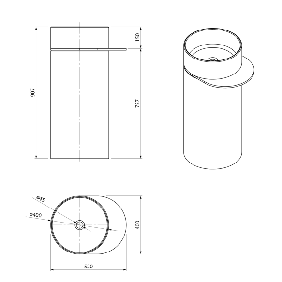 eraldiseisev valamu riiuliga OASIS 40x89x52cm,  siena