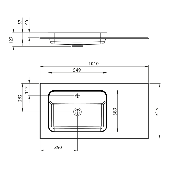 valamu Brahea 101x51.5 cm (70+30 cm), Rockstone, vasak, matt valge