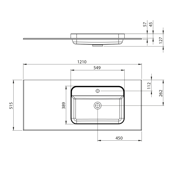 valamu Brahea 121x51.5 cm (30+90 cm), Rockstone, parem, matt valge