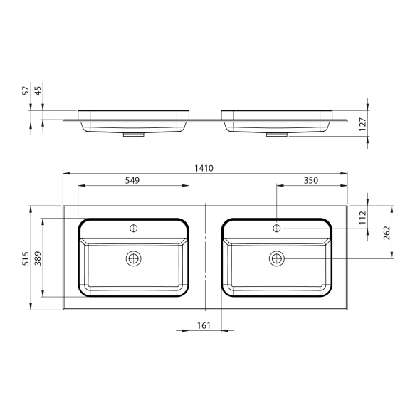 valamu Brahea 141x51.5 cm (70+70 cm), Rockstone, matt valge