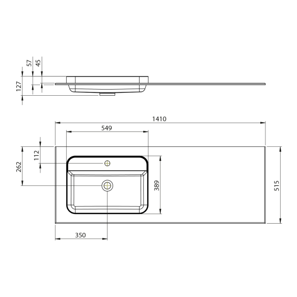valamu Brahea 141x51.5 cm (70+70 cm), Rockstone, vasak, matt valge