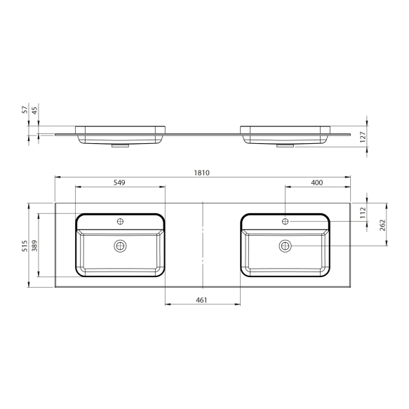 valamu Brahea 181x51.5 cm (80+20+80 cm), Rockstone, matt valge
