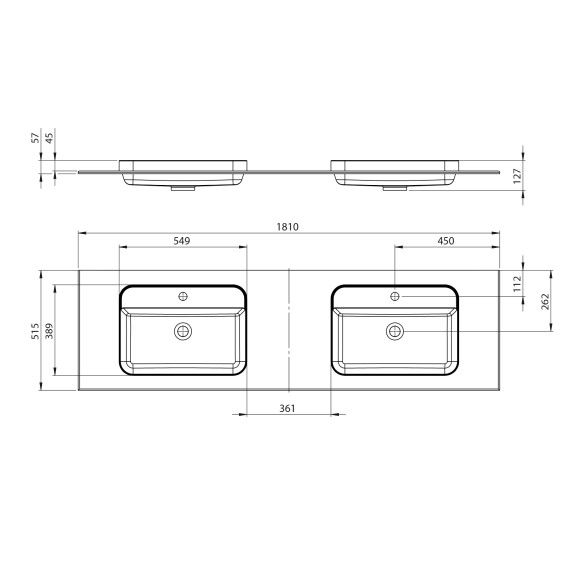 valamu Brahea 181x51.5 cm (90+90 cm), Rockstone, matt valge