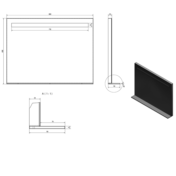 LED peegel Breto riiuliga 80x60.8 cm