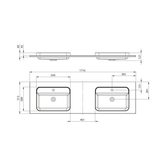 valamu Brahea 171,6x51.5 cm, Rockstone, matt valge
