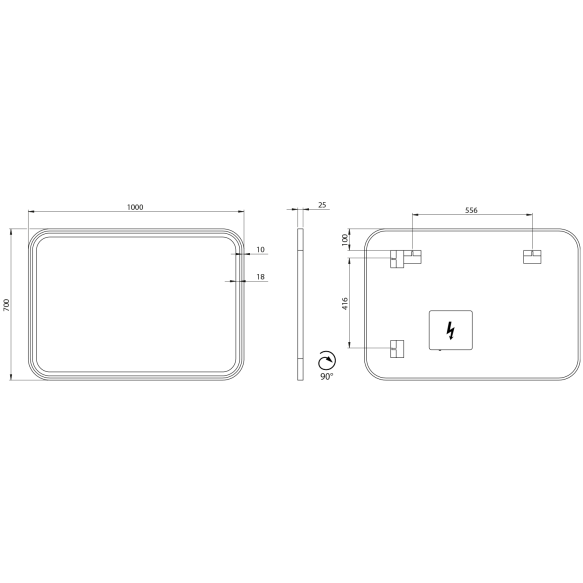 LED peegel Cetis 100x70 cm, matt must