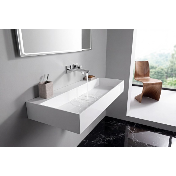 CUBIS washbasin, cast marble, 100x40cm, without tap hole, white
