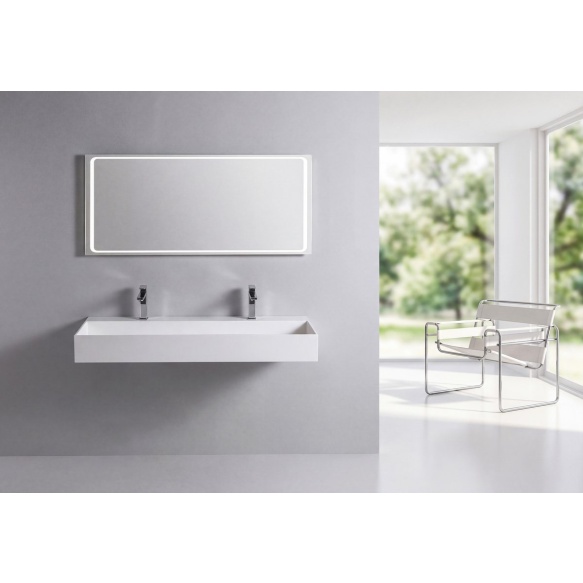 CUBIS washbasin, cast marble, 100x40cm, two tap holes, white