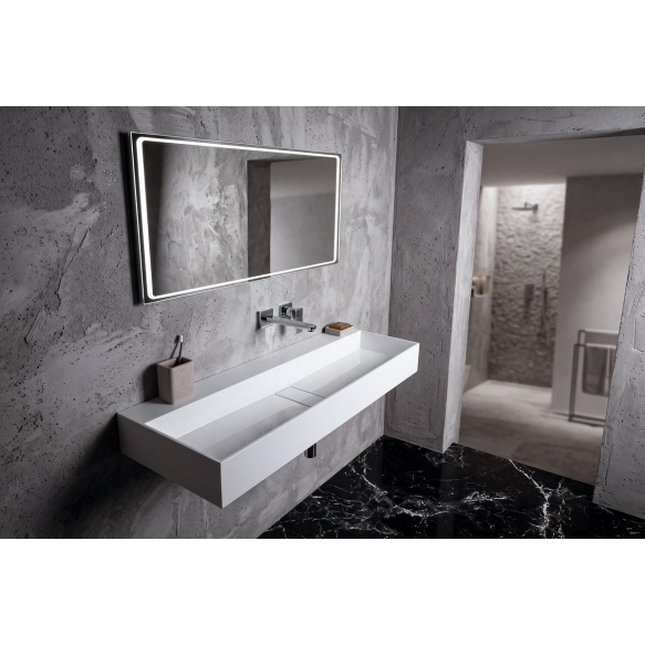 CUBIS washbasin, cast marble, 120x40cm, without tap hole, white
