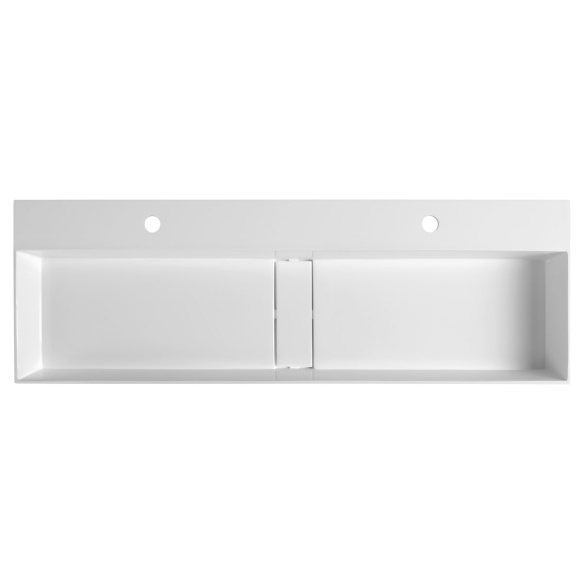 CUBIS washbasin, cast marble, 120x40cm, two tap holes, white