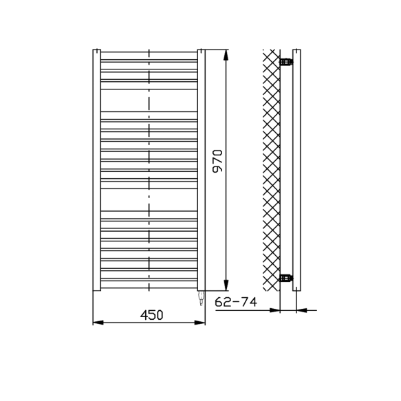 elektriradiaator Tondi-E, 450x970 mm, 300W, matt must