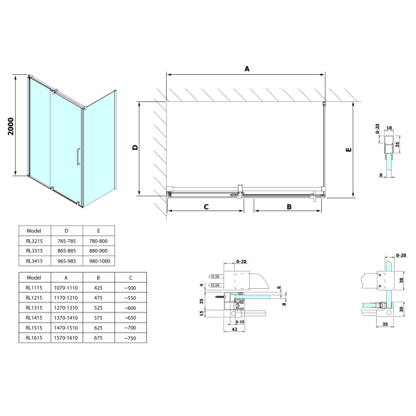 Dušinurk ROLLS LINE 1200x900 mm, vasak/parem, kirgas klaas