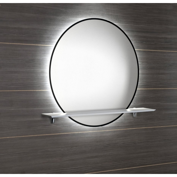 LED taustvalgustusega riiuliga peegel SHARON Ø 80cm, must matt