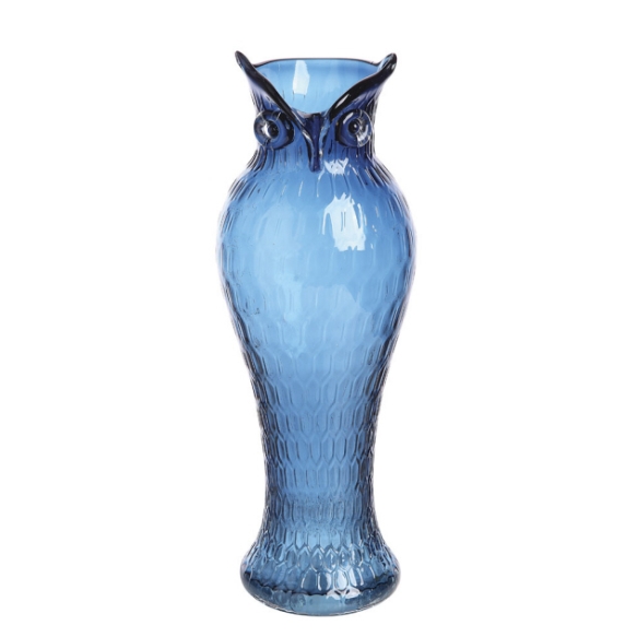 14-1/8"H Glass Owl Vase, Blue