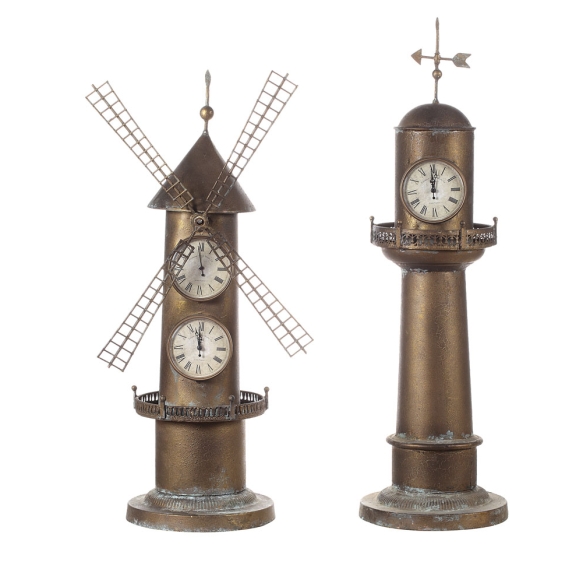 33.25"H Iron 2-Side LighthouseClock w/ Weathervane Top