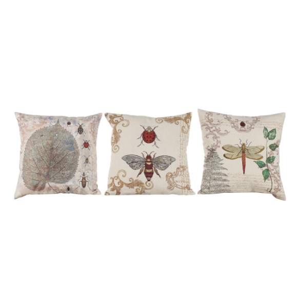 17-1/2" Square Cotton & Linen Embroidered Pillow, 3 Styles