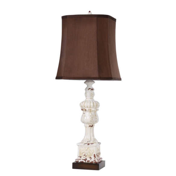 32"H Stoneware Finial Table Lamp w/ Shade, (100 Watt Bulb Maximum) 