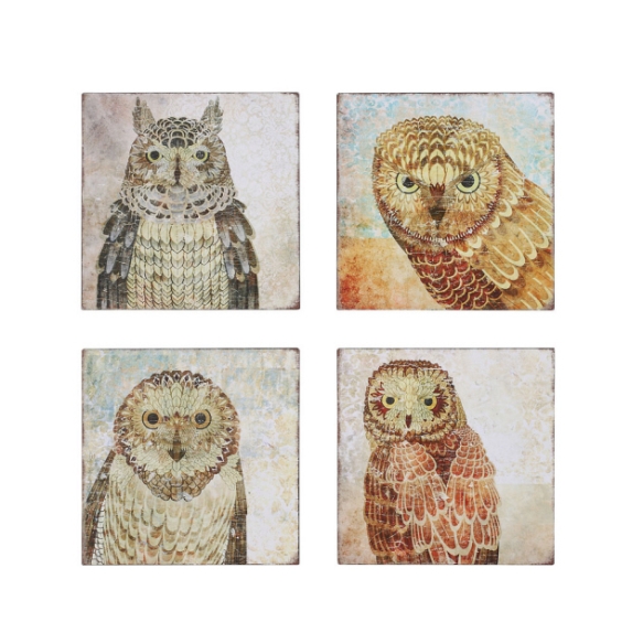 12" Square Tin Wall Plaque w/ Owl, 4 Styles