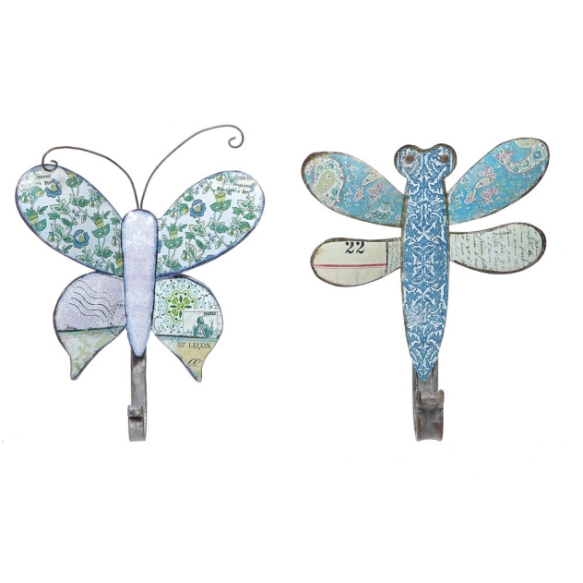8-1/4"H Tin Dragonfly/Butterfly Hook, 2 Styles
