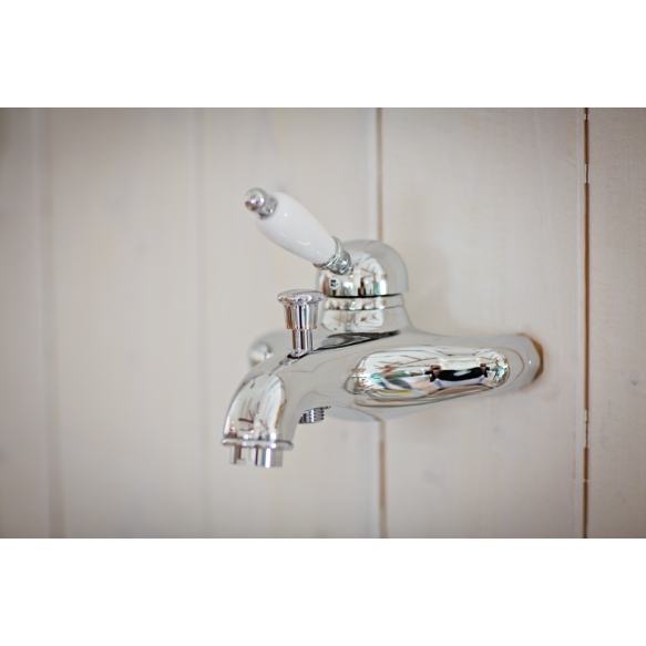 SINGLE LEVER BATH MIXER WITH SHOWER KIT WHITE LEVER CHROME