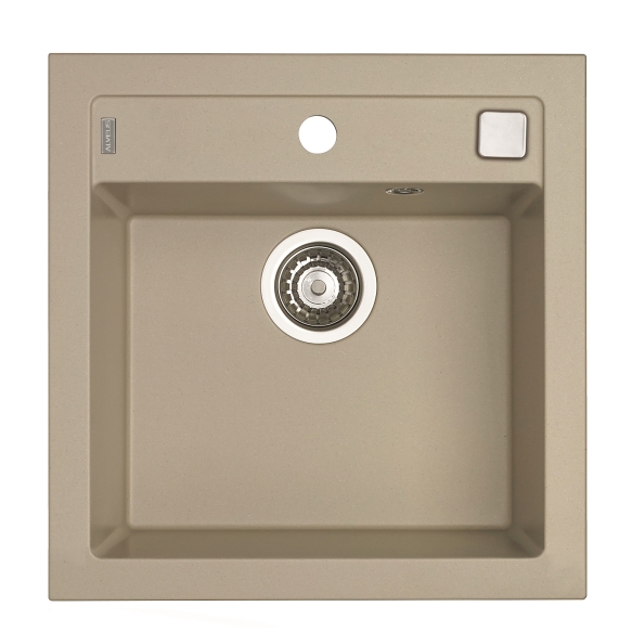 granite basin 52x51x20 cm, G55 beige, automatic siphon