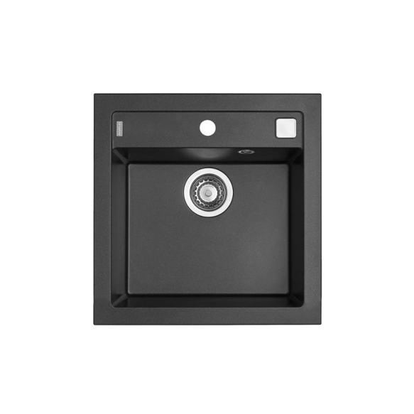 granite basin 52x51x20 cm, G91 black, automatic siphon
