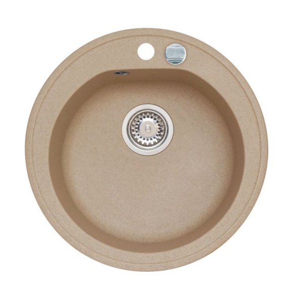 granite basin 51x51x17,5 cm, G55 beige, automatic siphon