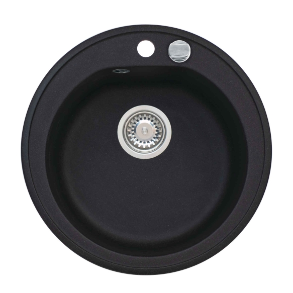 granite basin 51x51x17,5 cm, G91 black, automatic siphon