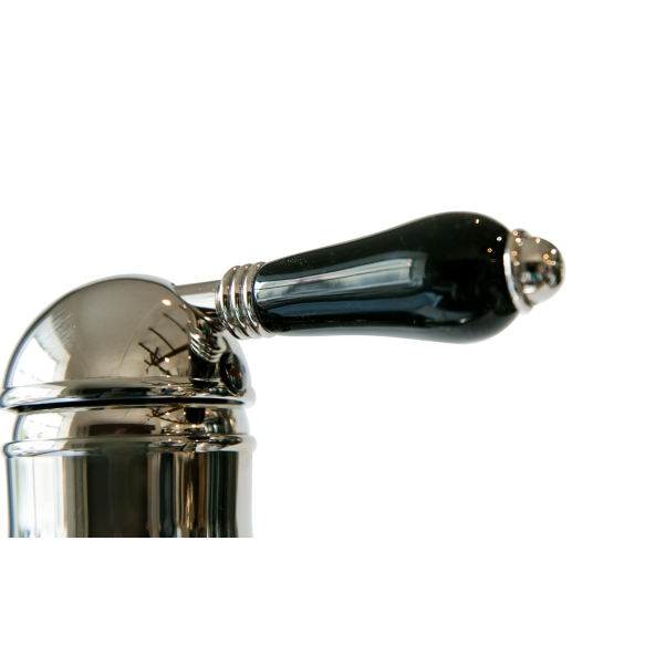 high basin mixer with pop-up, bright nickel, black ceramic handle