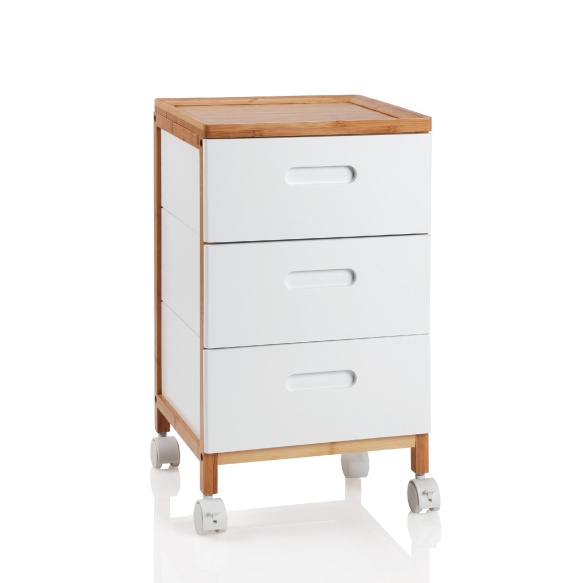 3 TRAY WHITE/NATURAL WOOD TROLLEY