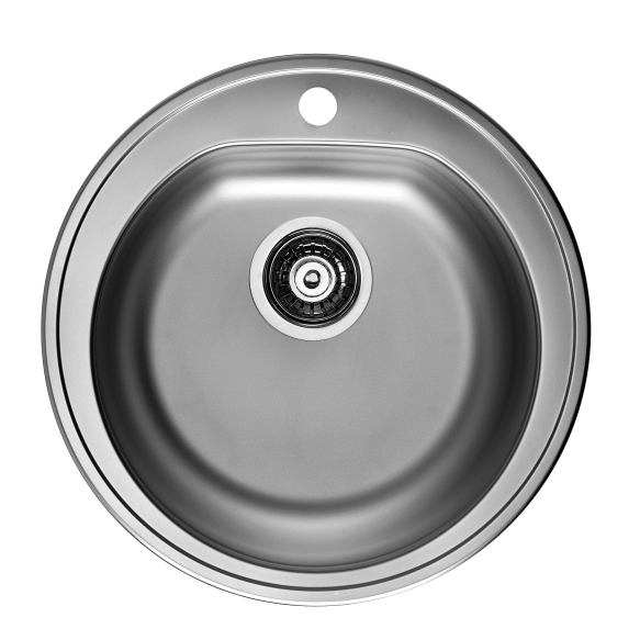 round stainless steel basin FORM 30, diam 51 cm, height 18,5 cm, waste 3 1/2´´, linen texture. Drain not included.