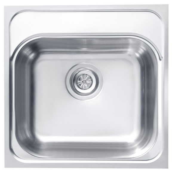 square stainless steel basin BASIC 140, 46,5x46,5 cm, height 18,5 cm, waste 3 1/2´´, satin finish. Drain not included.