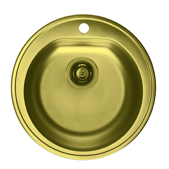 round stainless steel basin FORM 30 MONARCH, diam 51 cm, height 18,5 cm, waste 3 1/2´´, golden finish. Drain is included.