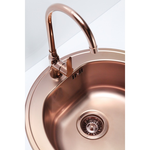 round stainless steel basin FORM 30 MONARCH, diam 51 cm, height 18,5 cm, waste 3 1/2´´, copper finish. Drain is included.