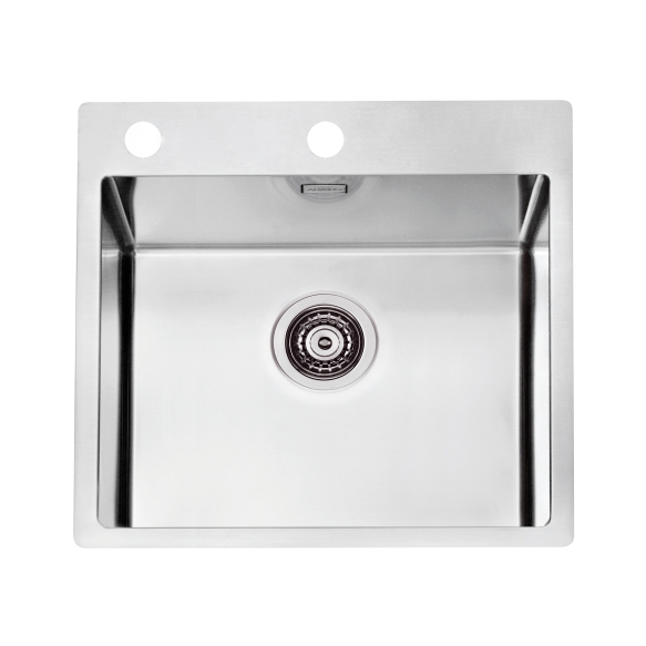 square stainless steel basin PURE 30, 51.5x52.5 cm height 19.5 cm, satin finish. Automatic drain 3 1/2´´included.