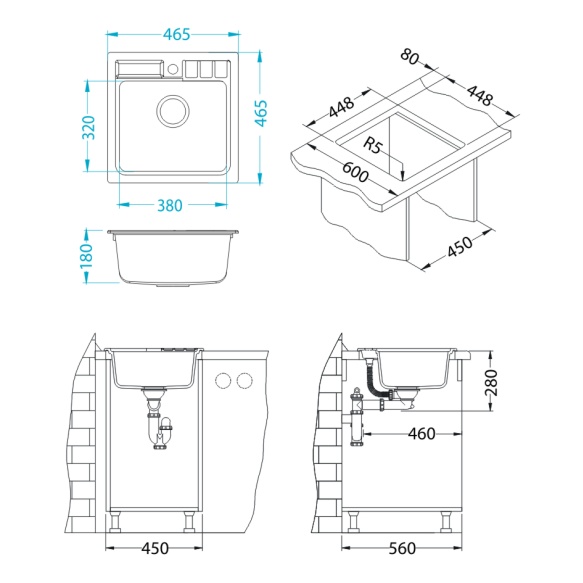 kivivalamu NIAGARA20-G11 46,4x46,5x18 cm, white, economy sifoon