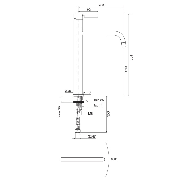 high basin mixer Form A with swivel spout, mat black