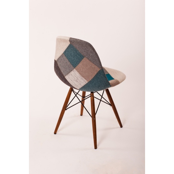 chair Alexis, blue patchwork, light brown feet