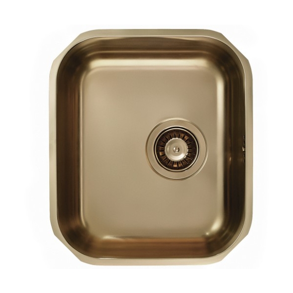 square stainless steel basin Monarch VARIANT 40, 34x40 cm, height 18,5 cm, waste 3 1/2´´, bronze finish. Drain is included.