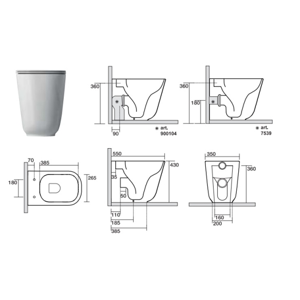 rimless wc pan Tribeca, wall mount - to be connected with wc frame