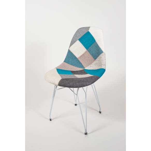 chair Alexis, blue pathwork, white metal "Y" feet