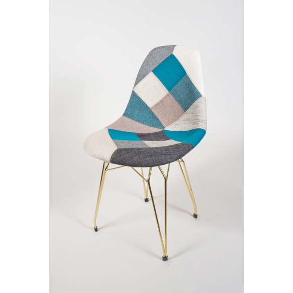 chair Alexis, blue pathwork, golden metal "Y" feet