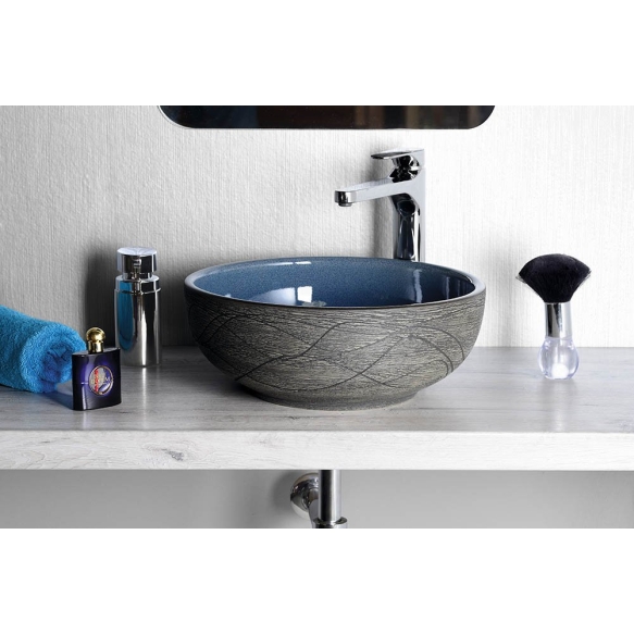 PRIORI ceramic basin, blue/grey