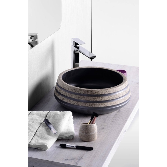 PRIORI ceramic basin, black/stone