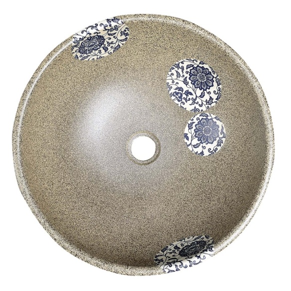 PRIORI ceramic basin, stone/blue pattern