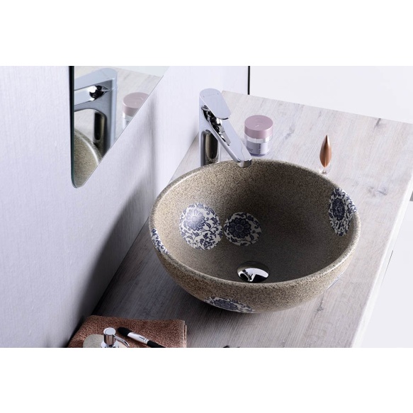 PRIORI ceramic basin, stone/blue pattern