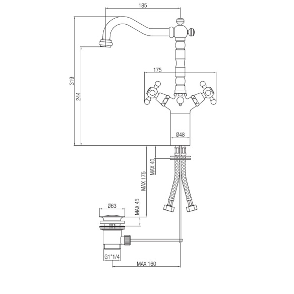 high basin mixer Old Fashion, chrome